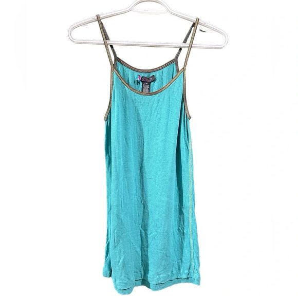 Dex spaghetti strapped Turquoise and gold top, size Large - Picture 1 of 6